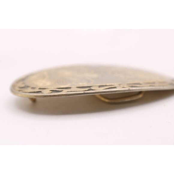 Western Scroll Ornate Filigree Belt Buckle Engraved Black Edge Gold Tone Vintage - Picture 9 of 9